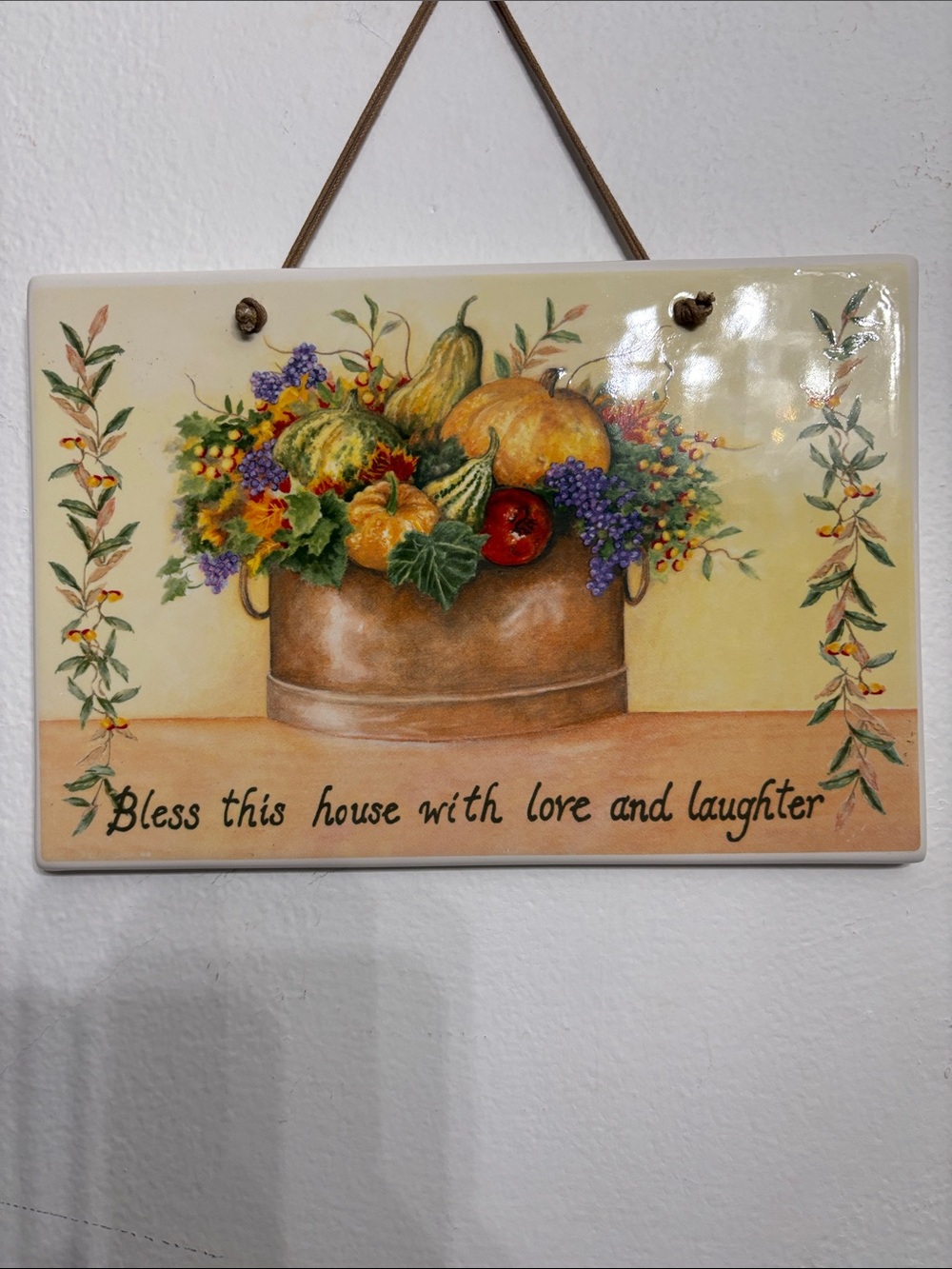 Decorative Autumn Harvest Wall Plaque “Bless this house with love and laughter”